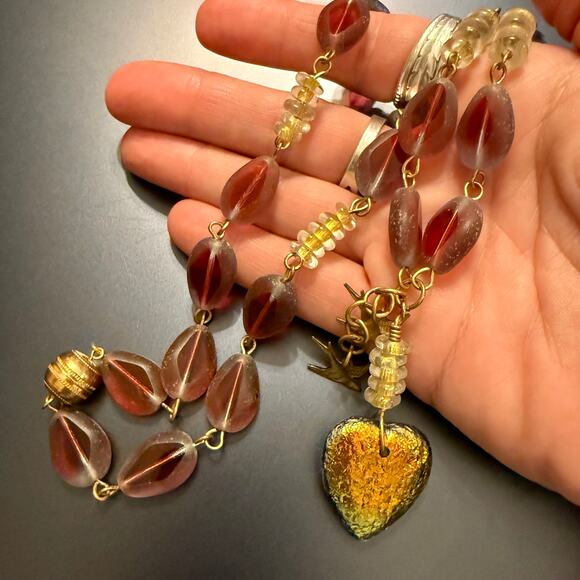 Unique Handcrafted Artisan Glass Beaded Heart Pendant - Picture 3 of 12